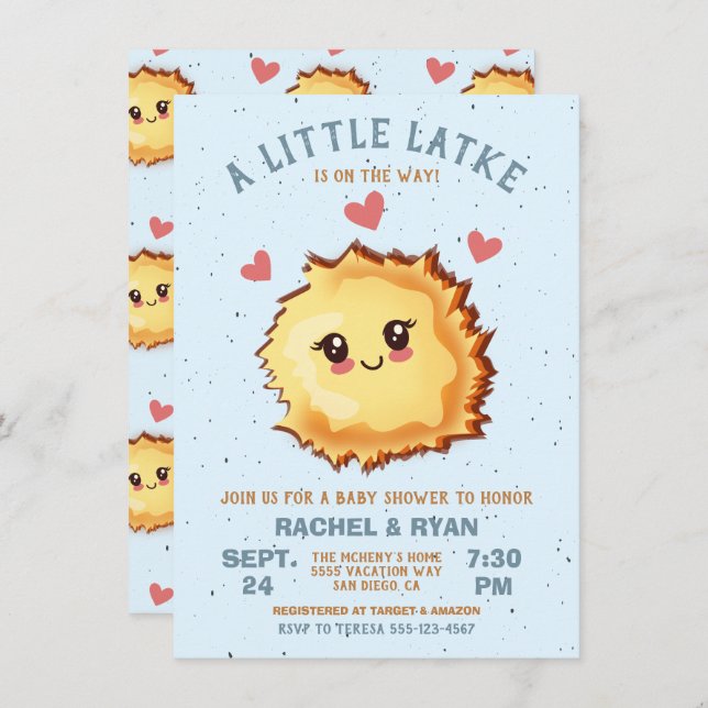 Boy Little Latke Hanukkah Baby Shower  Invitation (Front/Back)