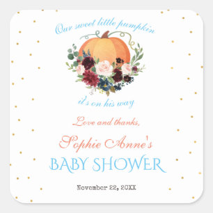 Boy Little Pumpkin Burgundy Floral Baby Showe Square Sticker
