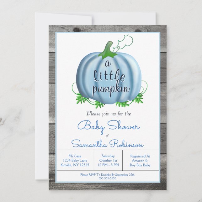 Boy Little Pumpkin Rustic Fall Baby Shower Invitation (Front)