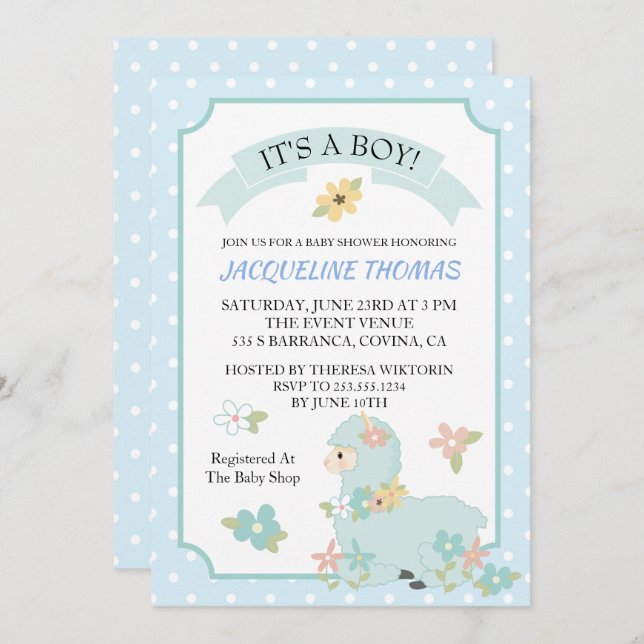Boy Llama Baby Shower Invitation (Front/Back)