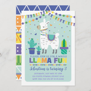 Boy Llama Birthday / Cute Alpaca Fiesta Party Invitation