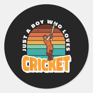 Boy Loves Cricket Costume Tsman Play Cricket Crick Classic Round Sticker