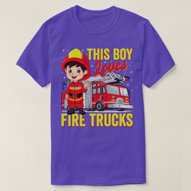 Boy Loves Firefighting s Kids Fire Truck 1 T-Shirt (Design Front)