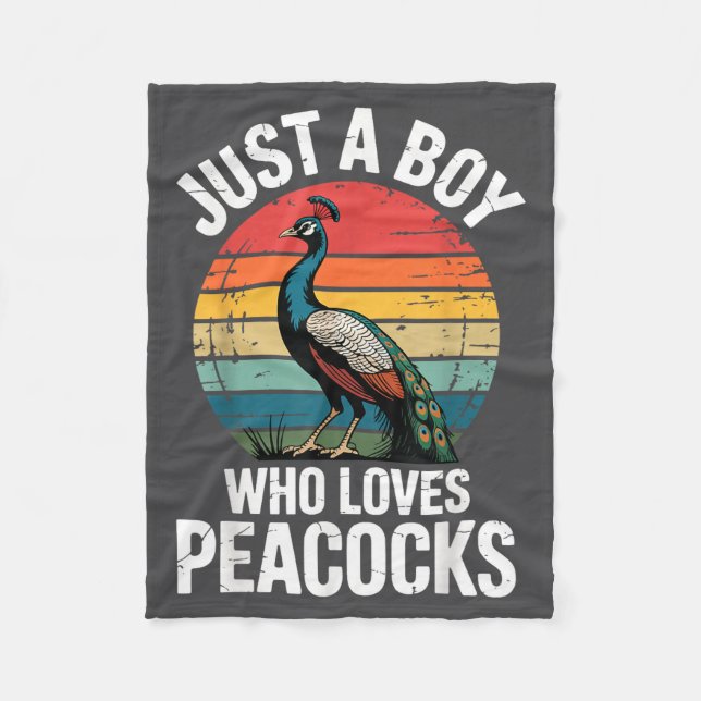 Boy Loves Peacocks Fleece Blanket (Front)