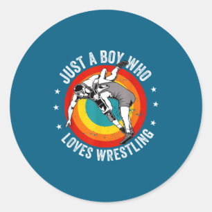 Boy Loves Wrestling Funny Wrestler Classic Round Sticker