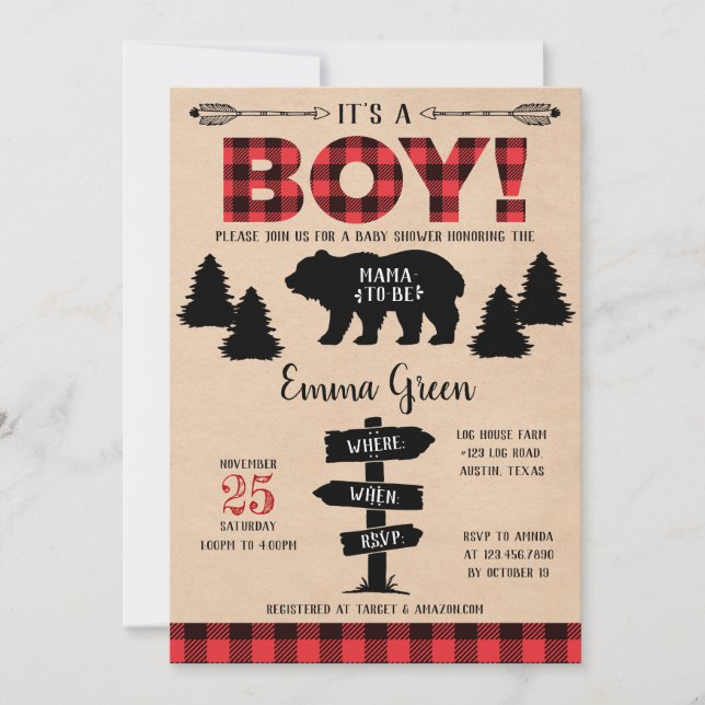 Boy Lumberjack Baby Shower Invitation (Front)