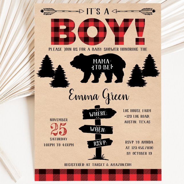 Boy Lumberjack Baby Shower Invitation (Creator Uploaded)