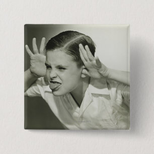 Boy Making Face 15 Cm Square Badge