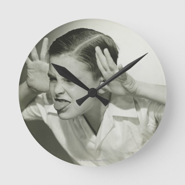 Boy Making Face Round Clock (Front)