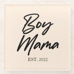 Boy Mama Custom Est. Year Minimal Mum Mother Mummy Glass Coaster