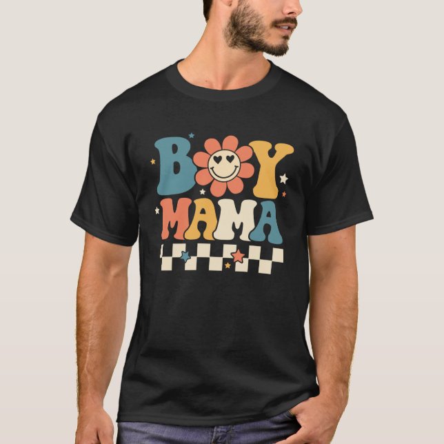 Boy Mama Happy Mother s Day Groovy Retro Best Mom  T-Shirt (Front)