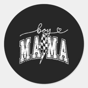 Boy Mama Lightning Bolt Chequered Mothers Day Classic Round Sticker