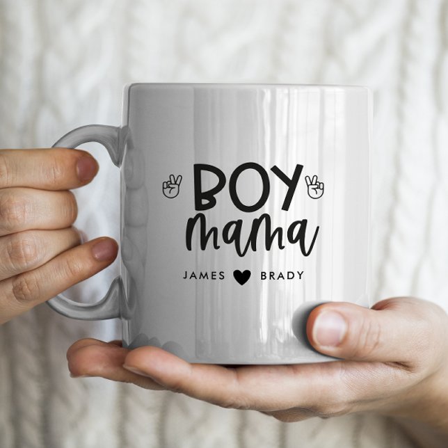 "Boy Mama" Personalised Mother's Day 2 kids names Coffee Mug (Creator Uploaded)