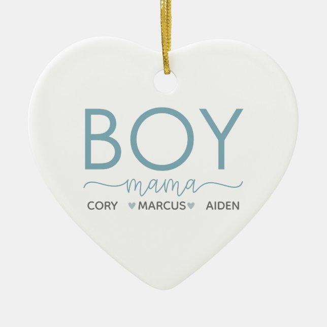 Boy Mama Personalised With Names Ceramic Ornament (Front)
