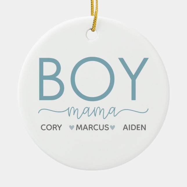 Boy Mama Personalised With Son's Names Ceramic Ornament (Front)