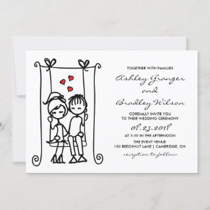 Boy Meets Girl   Modern Doodles Wedding Invitation