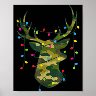 Boy Men Camo Deer Hunting Christmas Light Pajama P Poster