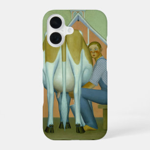 Boy milking a Cow by Grant Wood iPhone 16 Case