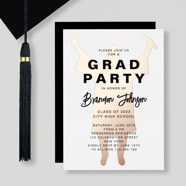 Boy Modern Black Rose Gold Graduation Party (Creator Uploaded)