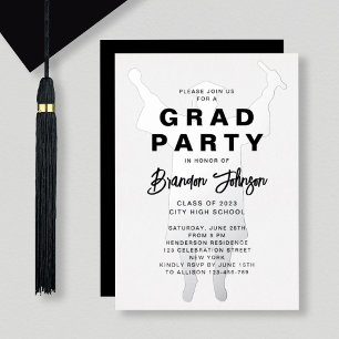 Boy Modern Black Silver Graduation Party