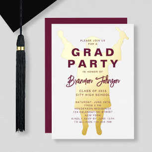 Boy Modern Burgundy Gold Graduation Party