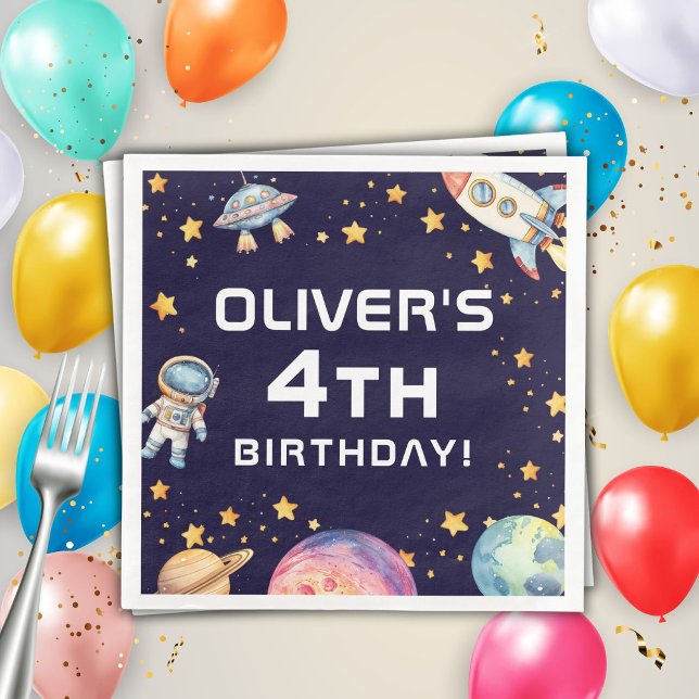 Boy Modern Space Rocket Ship Birthday Party Napkin (Creator Uploaded)