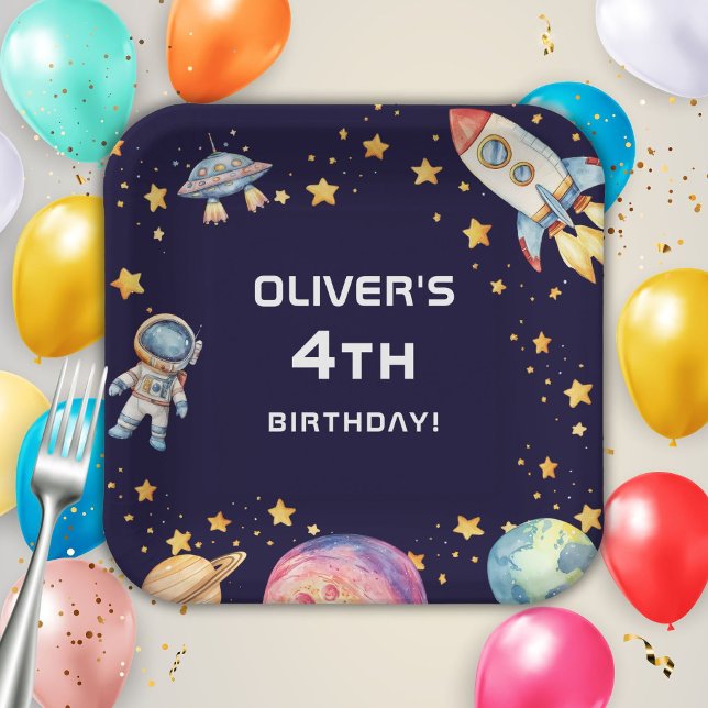 Boy Modern Space Rocket Ship Birthday Party Paper Plate (Creator Uploaded)