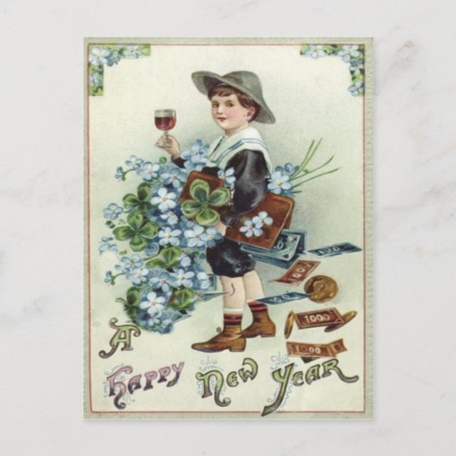 Boy Money Four Leaf Clover Forget-Me-Not Postcard (Front)