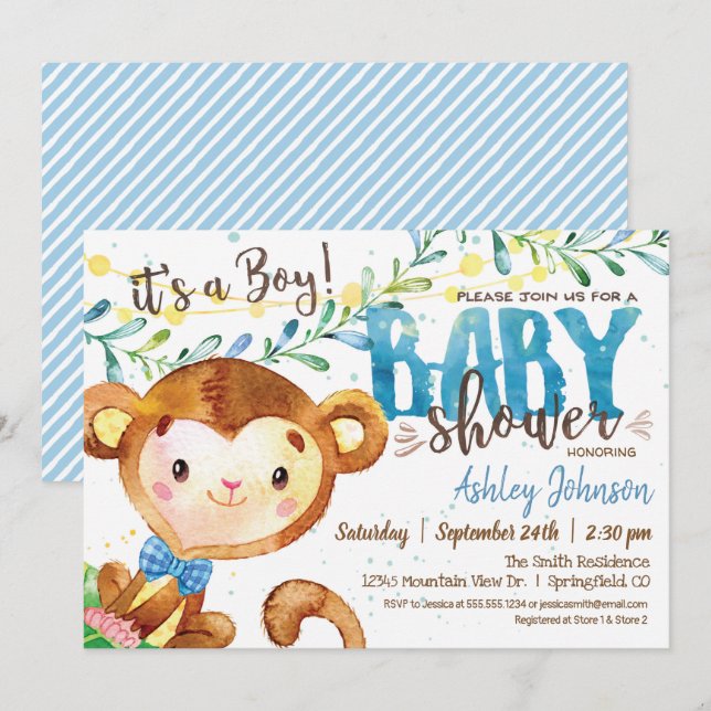 Boy Monkey Baby Shower invitation (Front/Back)