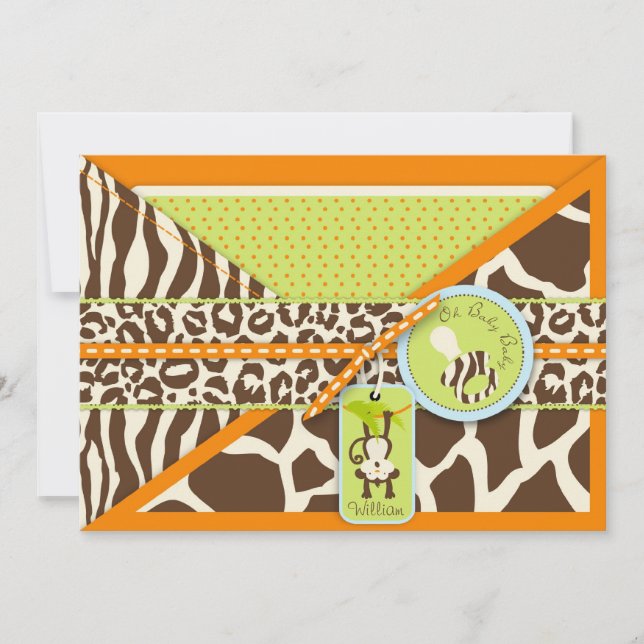 Boy Monkey Jungle Safari Baby Shower Invitation (Front)