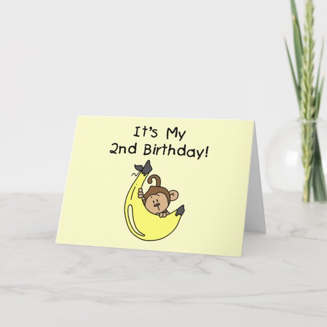 Boy Monkey on Banana 2nd Birthday Card (Front)