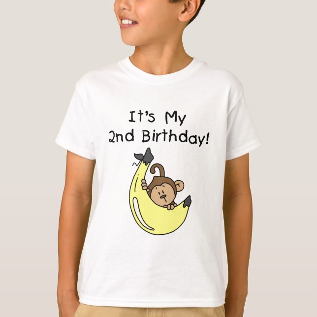 Boy Monkey on Banana 2nd Birthday T-Shirt (Front)