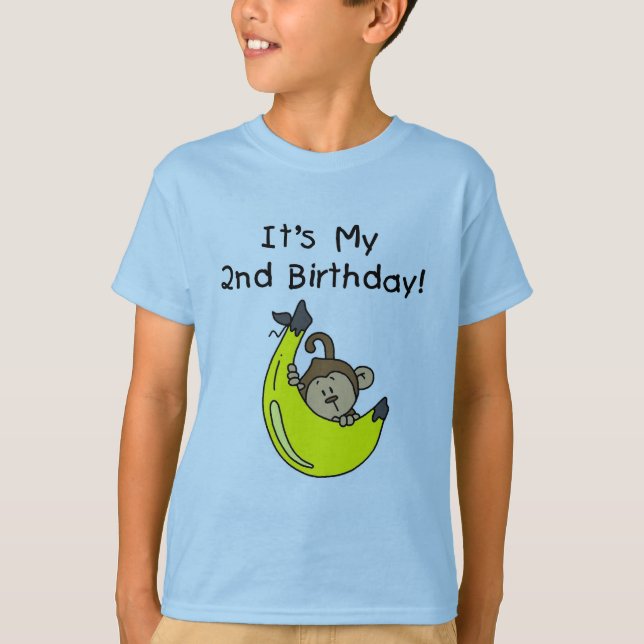 Boy Monkey on Banana 2nd Birthday T-Shirt (Front)
