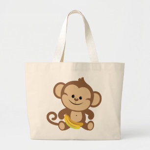 Boy Monkey With Banana Large Tote Bag