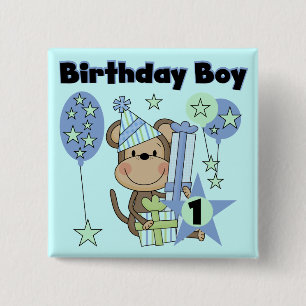 Boy Monkey With Gifts 1st Birthday 15 Cm Square Badge