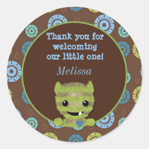 BOY MONSTER Peek a Boo Baby Shower blank PABC #1 Classic Round Sticker