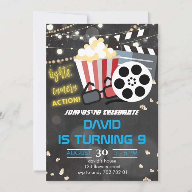 Boy Movie Night Party Backyard Movies Birthday Invitation (Front)