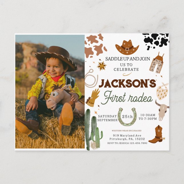 Boy My First Rodeo photo Cowboy 1st Birthday Postcard (Front)