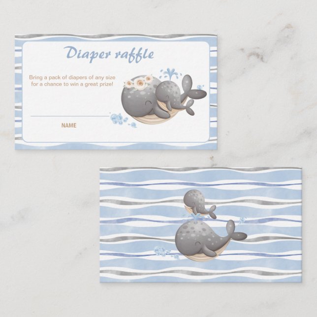 Boy Nautical Whale Baby Shower Diaper Raffle Card (Front/Back)