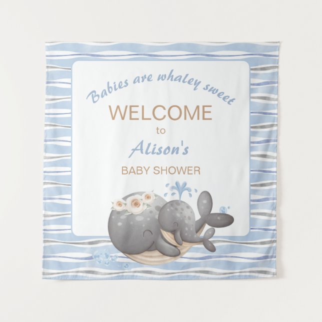 Boy Nautical Whale Baby Shower Welcome Sign Tapestry (Front)