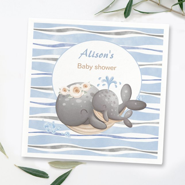 Boy Nautical Whale Blue Summer Boy Baby Shower Napkin (Boy Nautical Whale Blue Summer Boy Baby Shower Napkins)