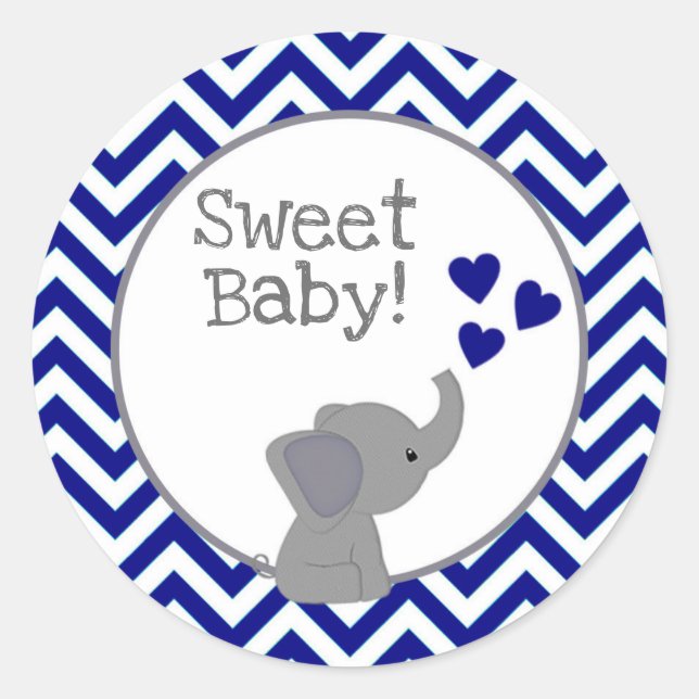 Boy Navy Elephant Baby Shower Stickers Chev 366-02 (Front)