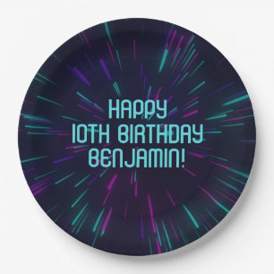 Boy Neon Teal Glow Paper Plate
