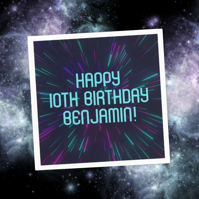 Boy Neon Teal Glow Party Napkin (Creator Uploaded)