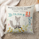 Boy Nursery Baby Birth Stat Fox Arrow Pattern Cushion<br><div class="desc">Keepsake Baby Birth Stats or Birth Record Woodland Forest Creatures Fox Baby Boy Nursery Pillow</div>