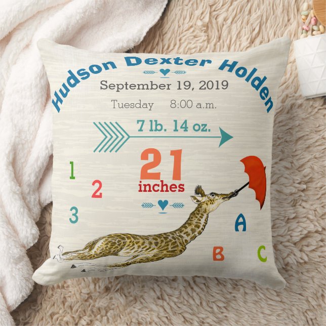 Boy Nursery Baby Birth Stats Giraffe Arrow Pattern Cushion (Blanket)