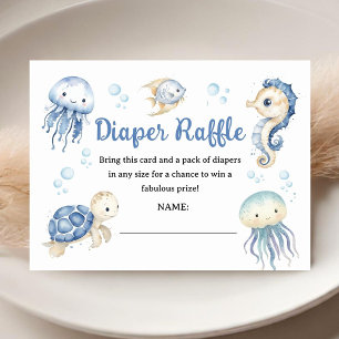 Boy Ocean Baby Shower Blue Diaper Raffle Enclosure Card