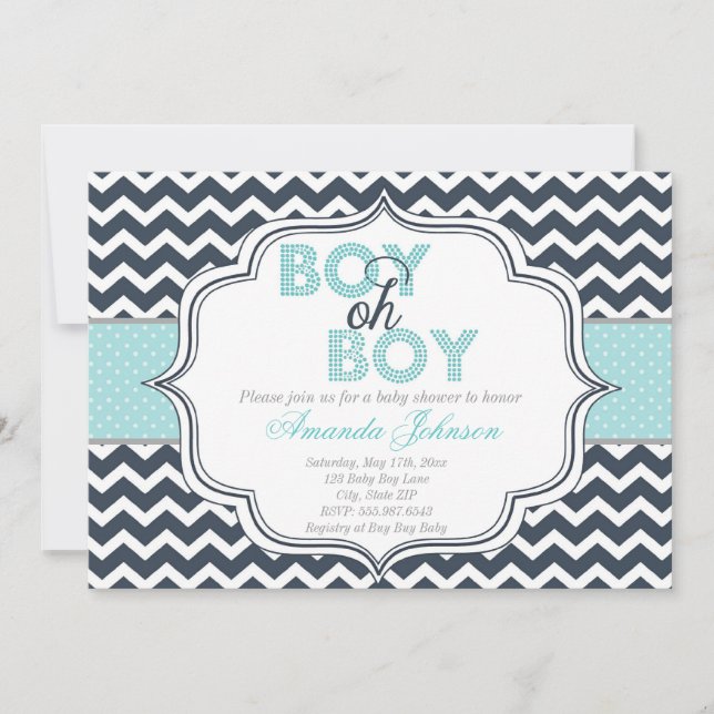 Boy Oh Boy Chic Chevron Baby Shower Invitation (Front)