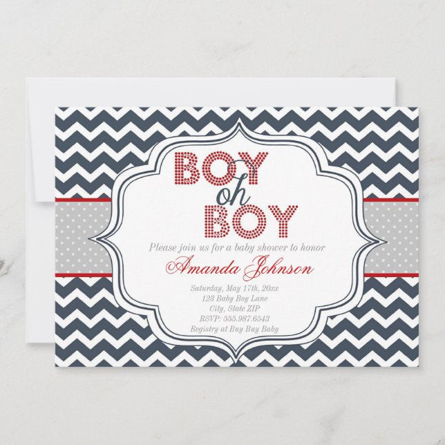 Boy Oh Boy Chic Chevron Baby Shower Invitation (Front)