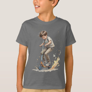 Boy on a Kick Scooter Sport Fun  Silhouette T-Shirt